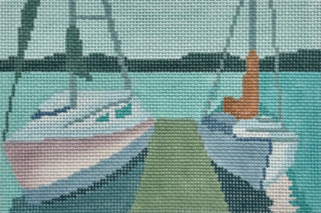 Sailboats needlepoint canvas with fibers